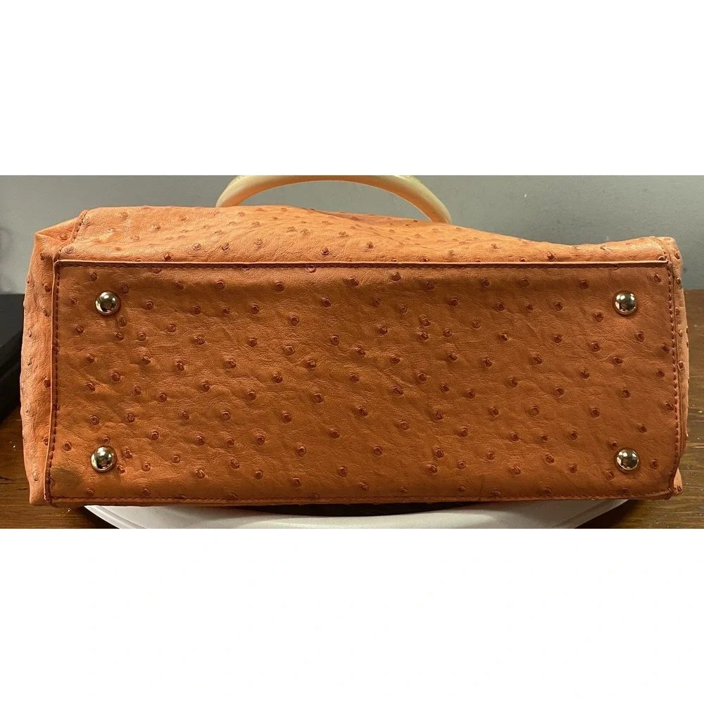 Original Spirit Women Faux Ostrich Leather Embossed Orange Handbag 10x11x4.5